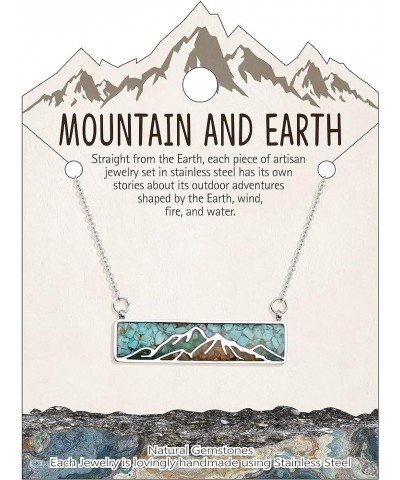 Gemstone Mountain Necklace for Women Turquoise Tumbled Chips Pendant Necklace Dainty Mountain Range Bar Necklaces for Women G...