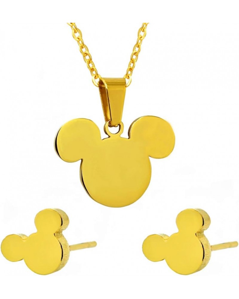 Mouse Mickey Jewelry Set For Women Necklace Earrings Sets Stainless Steel Crystal Girls Fashion Gift Gold Mickey $9.02 Jewelr...