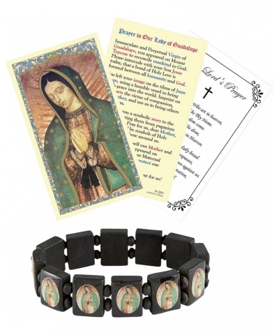 Virgin Mary Bracelet with Our Lady Of Guadalupe Prayer Card, The Lord's Prayer | Black Wood Our Lady Of Guadalupe Bracelet wi...