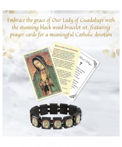 Virgin Mary Bracelet with Our Lady Of Guadalupe Prayer Card, The Lord's Prayer | Black Wood Our Lady Of Guadalupe Bracelet wi...