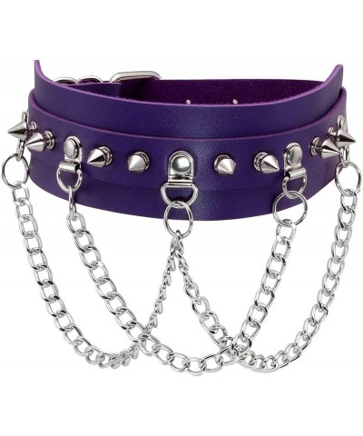 Punk Choker Collar for Women and Men Vintage Leather Retro Goth Style Collars Necklace for Woman Man D: Purple $8.84 Necklaces