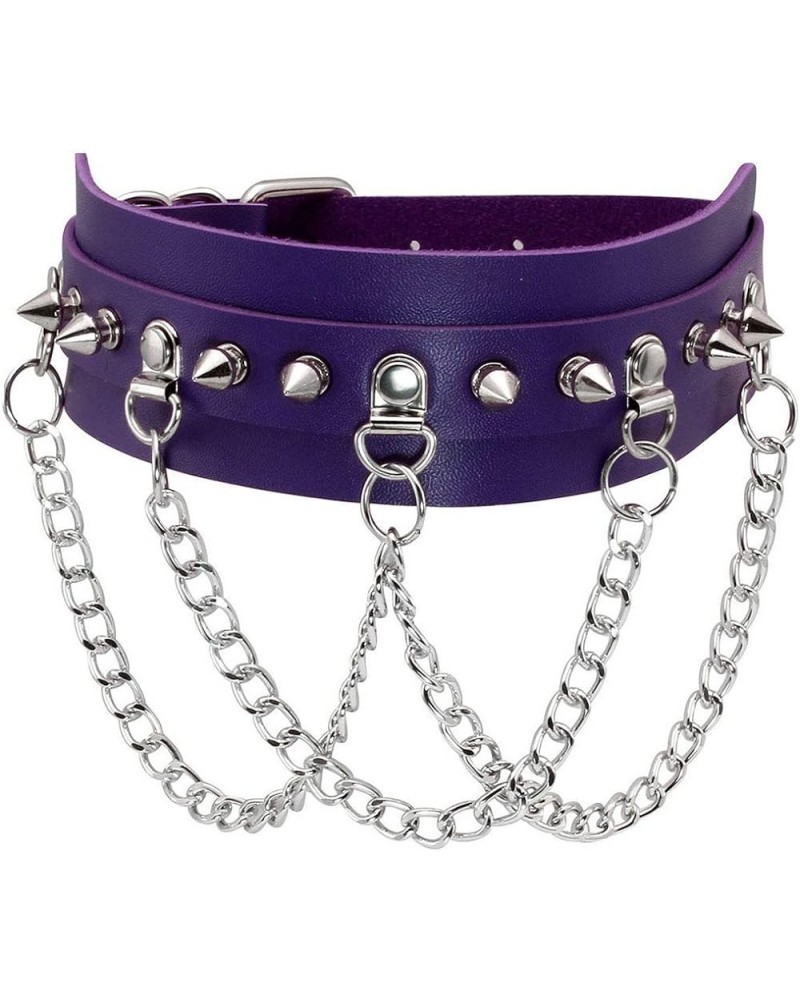 Punk Choker Collar for Women and Men Vintage Leather Retro Goth Style Collars Necklace for Woman Man D: Purple $8.84 Necklaces