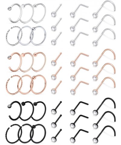 20g Nose Rings Studs Surgical Steel Nose Rings Hoop Piercing Jewelry for Women Men Set 45pcs A $9.87 Body Jewelry