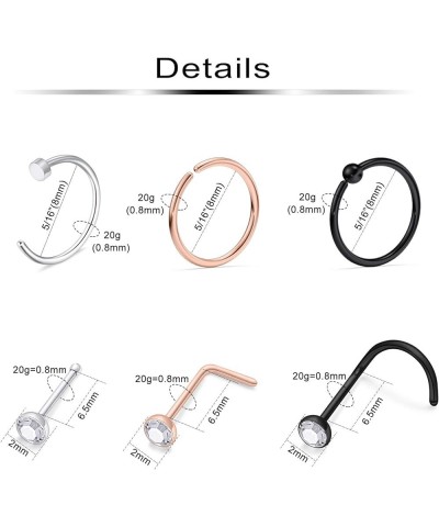 20g Nose Rings Studs Surgical Steel Nose Rings Hoop Piercing Jewelry for Women Men Set 45pcs A $9.87 Body Jewelry