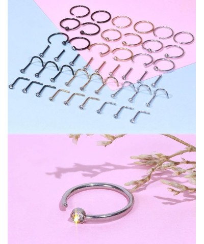 20g Nose Rings Studs Surgical Steel Nose Rings Hoop Piercing Jewelry for Women Men Set 45pcs A $9.87 Body Jewelry