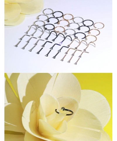 20g Nose Rings Studs Surgical Steel Nose Rings Hoop Piercing Jewelry for Women Men Set 45pcs A $9.87 Body Jewelry