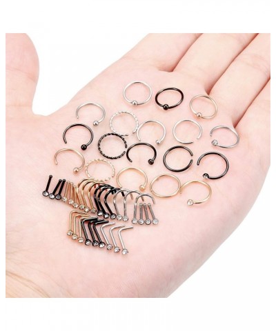 20g Nose Rings Studs Surgical Steel Nose Rings Hoop Piercing Jewelry for Women Men Set 45pcs A $9.87 Body Jewelry