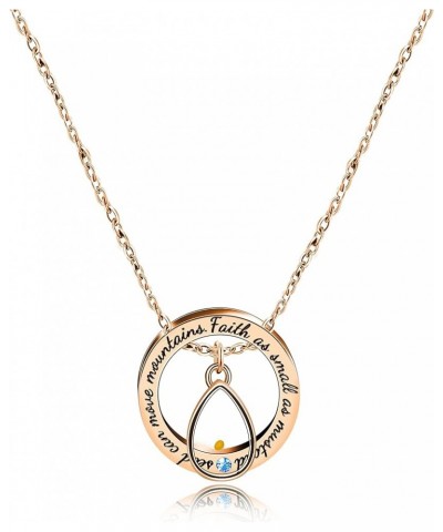 Christian Circle Round Ring Necklace Engraved Faith As Small As A Mustard Seed Can Move Mountains Y958 Blue CZ-drop-rose gold...