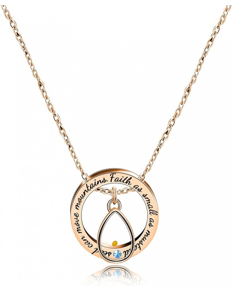 Christian Circle Round Ring Necklace Engraved Faith As Small As A Mustard Seed Can Move Mountains Y958 Blue CZ-drop-rose gold...