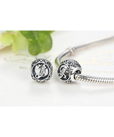 26 Letter Initial Character 925 Sterling Silver Bead Charm fit Pandora Chamilia Bracelet Necklace Jewlery (Letter V) Letter J...