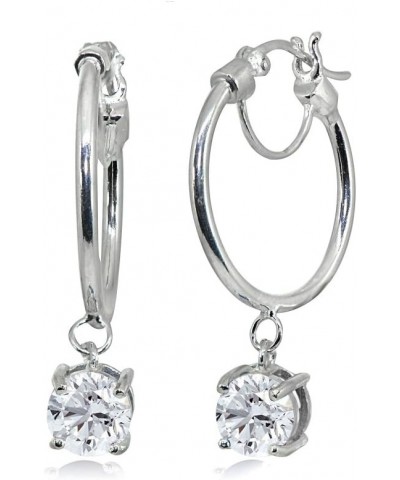 Sterling Silver Round Hoop Earrings with Dangling Genuine, Created or Simulated Gemstones Synthetic White Sapphire $16.10 Ear...