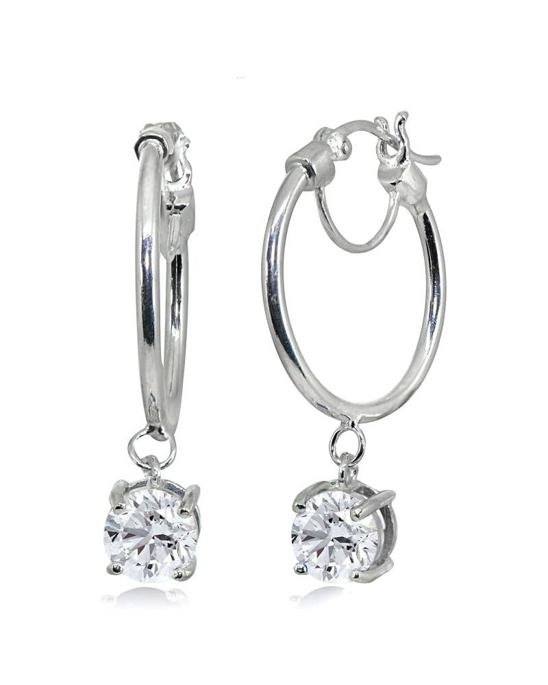 Sterling Silver Round Hoop Earrings with Dangling Genuine, Created or Simulated Gemstones Synthetic White Sapphire $16.10 Ear...