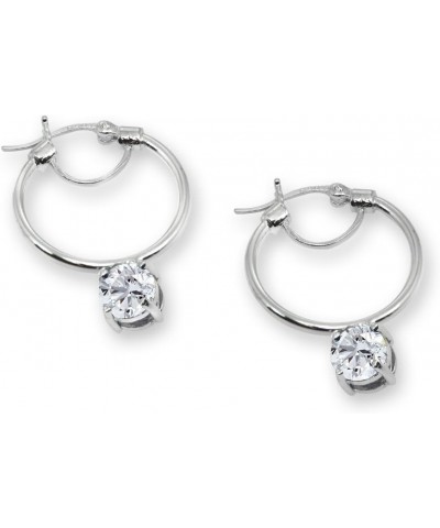 Sterling Silver Round Hoop Earrings with Dangling Genuine, Created or Simulated Gemstones Synthetic White Sapphire $16.10 Ear...