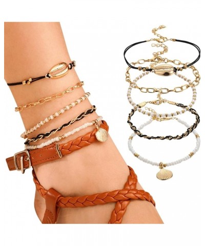 Women's Anklets Shell Pendants Beach Anklet Beaded Ankle Layered Trendy Bohemian Foot Chain Cuban Link Anklets for Teen Girls...