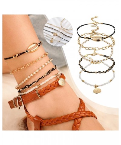 Women's Anklets Shell Pendants Beach Anklet Beaded Ankle Layered Trendy Bohemian Foot Chain Cuban Link Anklets for Teen Girls...