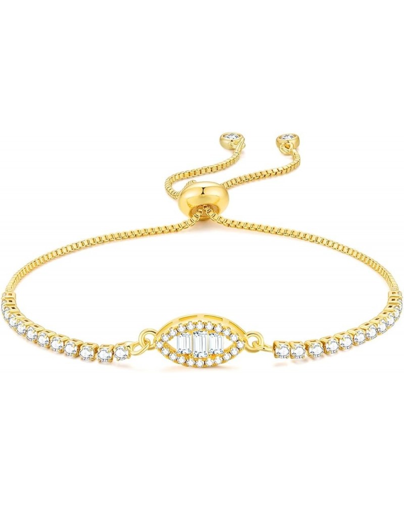 14K Gold Plated Bracelet Cubic Zirconia Classic Tennis Adjustable Slider Chain Bracelet Fashion Jewelry for Women Girls Eye $...