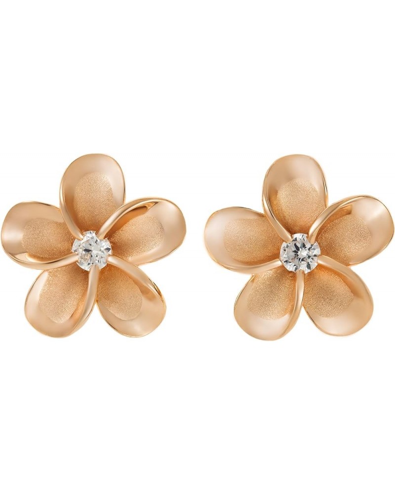 925 Sterling Silver 14K Gold Plated Hawaiian Plumeria Flower Stud Post Earrings with Cubic Zirconia 8mm 10mm 12mm 15mm Nickel...