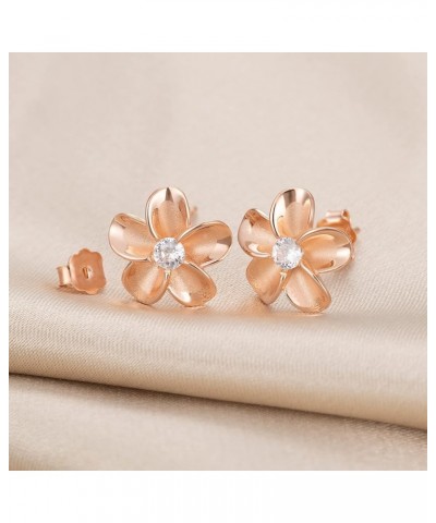 925 Sterling Silver 14K Gold Plated Hawaiian Plumeria Flower Stud Post Earrings with Cubic Zirconia 8mm 10mm 12mm 15mm Nickel...