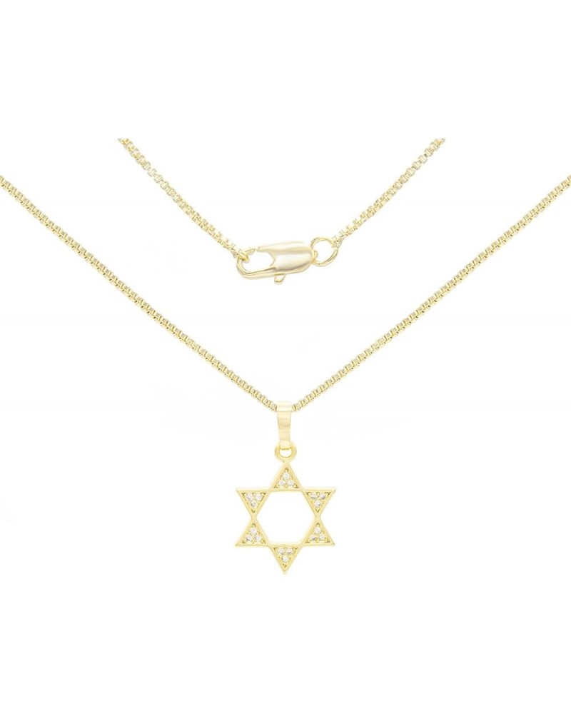 BEBERLINI Jewish Star of David Cubic Zirconia Religious Pendant 14K Gold Filled Box Rope Cuban Link Chain Necklace Set CZ Cha...