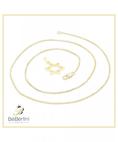 BEBERLINI Jewish Star of David Cubic Zirconia Religious Pendant 14K Gold Filled Box Rope Cuban Link Chain Necklace Set CZ Cha...