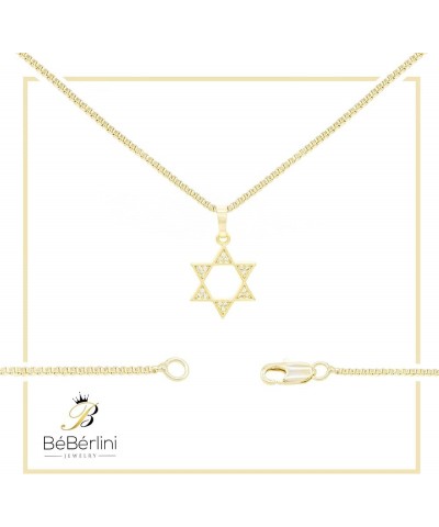 BEBERLINI Jewish Star of David Cubic Zirconia Religious Pendant 14K Gold Filled Box Rope Cuban Link Chain Necklace Set CZ Cha...