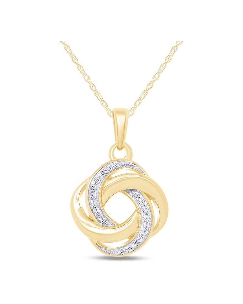 Natural Diamond Accent Love Knot Pendant Necklace In 14K Gold Over Sterling Silver With 18" Rope Chain yellow-gold-plated-sil...