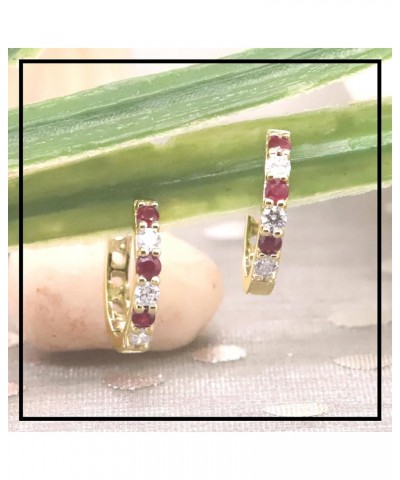 Alternate Round Gemstone & Diamond Huggies Hoop Hinged Post Earrings for Women in Gold 10K - Metal Stamp Yellow Gold Ruby $12...