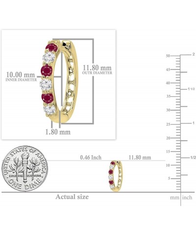 Alternate Round Gemstone & Diamond Huggies Hoop Hinged Post Earrings for Women in Gold 10K - Metal Stamp Yellow Gold Ruby $12...