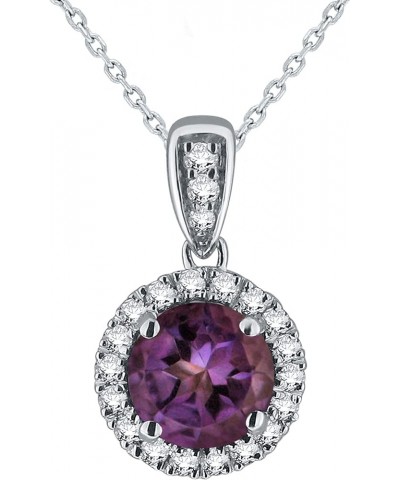 10k White Gold 1/8 ctw Diamond Halo Round Amethyst or Garnet Pendant Necklace 18" (H-I Color, I1-I2 Clarity) Amethyst $69.70 ...