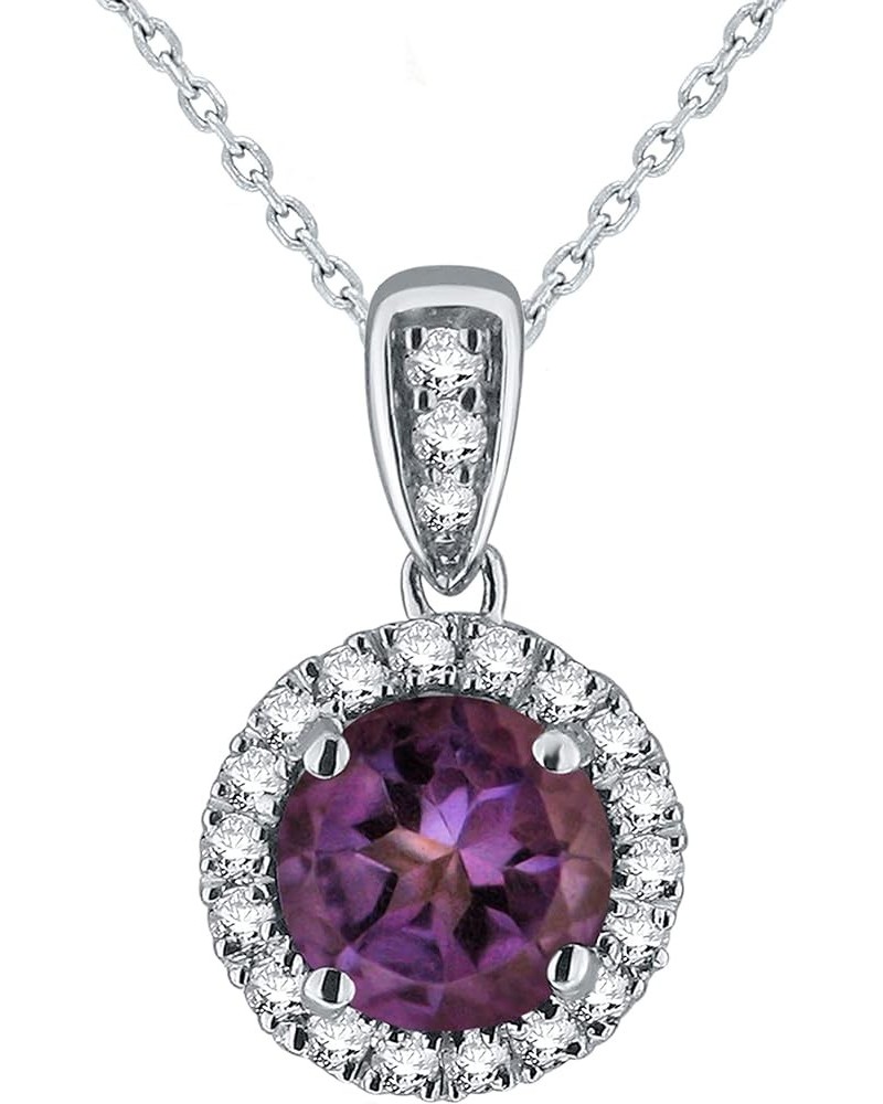 10k White Gold 1/8 ctw Diamond Halo Round Amethyst or Garnet Pendant Necklace 18" (H-I Color, I1-I2 Clarity) Amethyst $69.70 ...