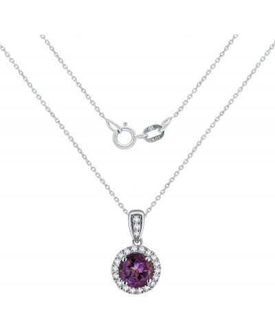 10k White Gold 1/8 ctw Diamond Halo Round Amethyst or Garnet Pendant Necklace 18" (H-I Color, I1-I2 Clarity) Amethyst $69.70 ...