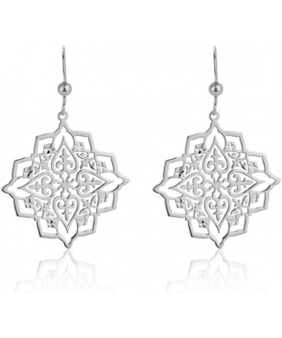 Rhodium Plated 925 Sterling Silver Light Weight Filigree Design Earrings with French Hook for Women and Girls $12.90 Earrings