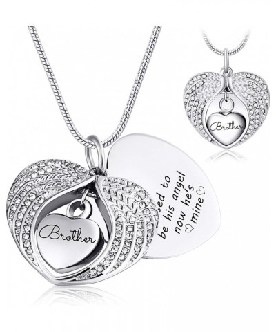 I Used to be his Angel Now He's Mine Urn Necklace Ash Cremation Pendant Heart Wings Family Silver Brother he $18.47 Necklaces