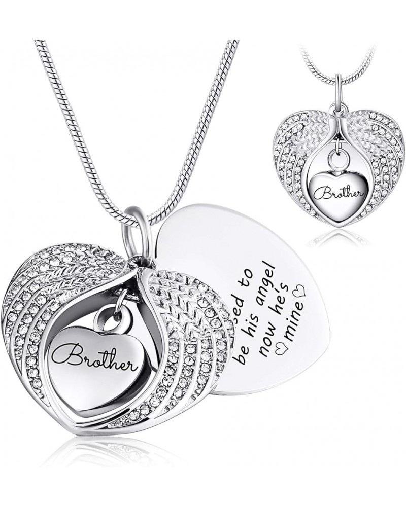 I Used to be his Angel Now He's Mine Urn Necklace Ash Cremation Pendant Heart Wings Family Silver Brother he $18.47 Necklaces