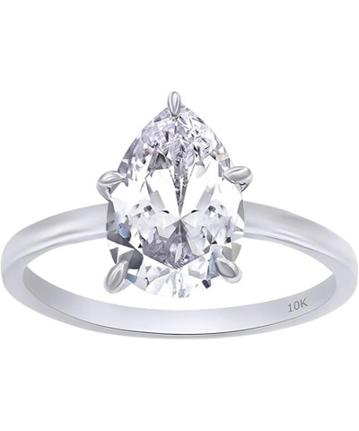 1.00-3.00 Carat, Pear Shape Lab Grown Diamond Prong Set Solitaire Engagement Ring In 10K Solid White Gold (G-H, VS-SI) Fine J...