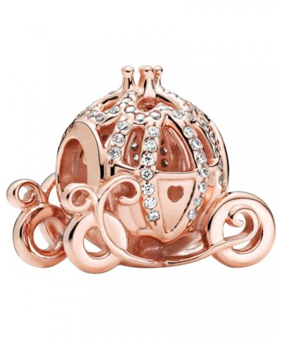 Silver Charms New S925 Sterling Silver Cinderella Sparkling Carriage String Charm Simple Gift CZ Rose Gold Pumpkin Carriage P...