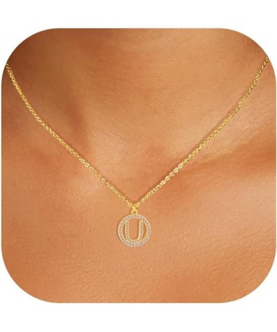 Gold Initial Necklaces - 14K Real Gold Plated Round Letter Pendant Hollow Capital Initial Necklaces for Women Girls, CZ Circl...