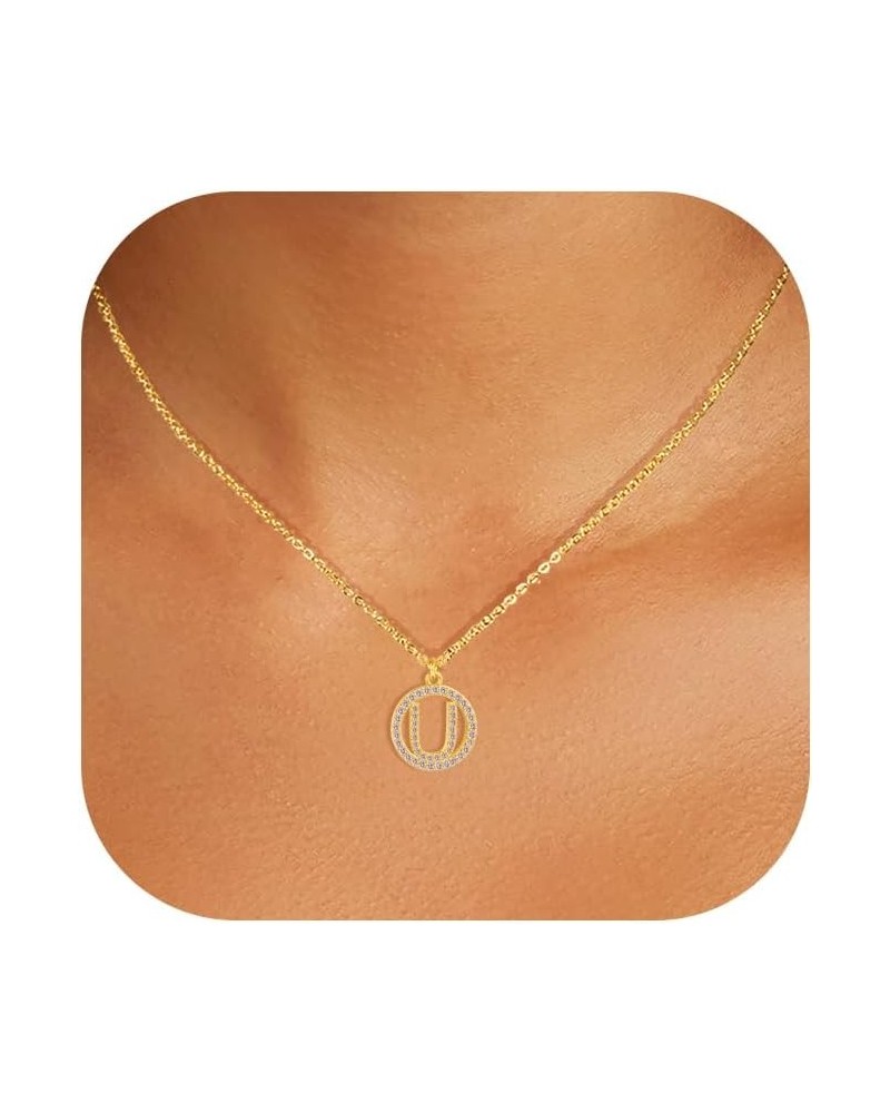 Gold Initial Necklaces - 14K Real Gold Plated Round Letter Pendant Hollow Capital Initial Necklaces for Women Girls, CZ Circl...