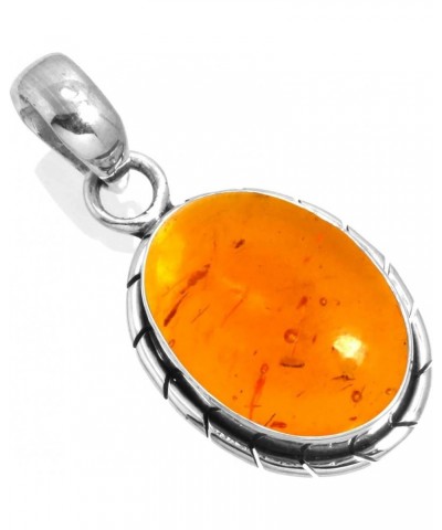 925 Sterling Silver Handmade Pendant for Women 12x16 Oval Gemstone Boho Silver Jewelry for Gift (99559_P) Amber $16.06 Pendants