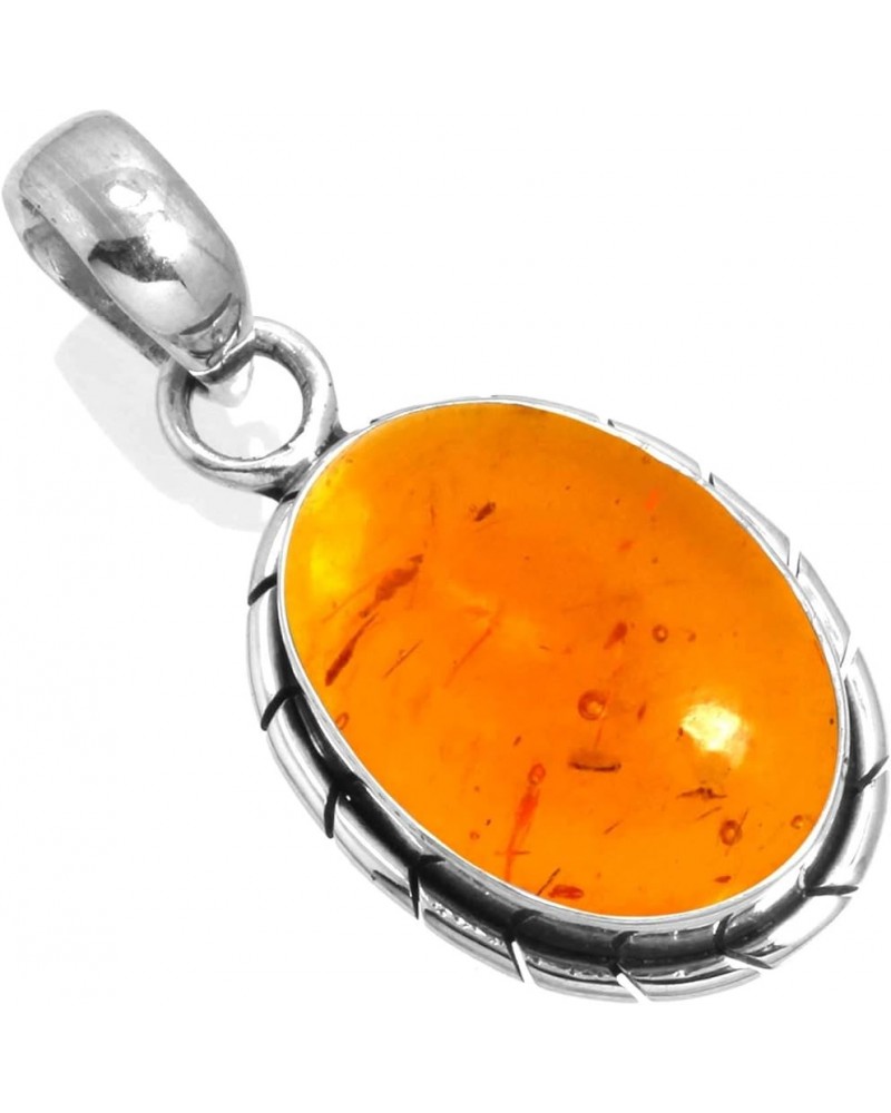 925 Sterling Silver Handmade Pendant for Women 12x16 Oval Gemstone Boho Silver Jewelry for Gift (99559_P) Amber $16.06 Pendants