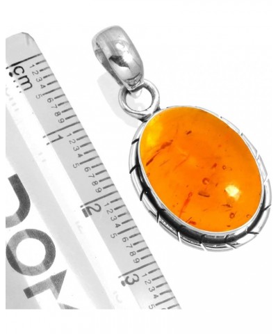 925 Sterling Silver Handmade Pendant for Women 12x16 Oval Gemstone Boho Silver Jewelry for Gift (99559_P) Amber $16.06 Pendants