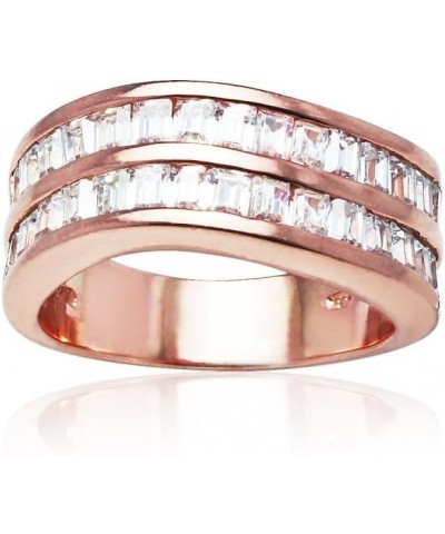 925 Sterling Silver Cubic Zirconia Baguette-cut Curved Channel Set Ring for Women and Teen Girls, Silver. Yellow & Rose Gold ...