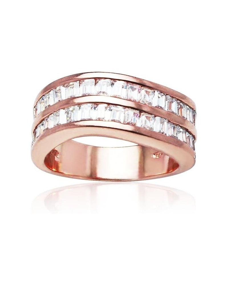 925 Sterling Silver Cubic Zirconia Baguette-cut Curved Channel Set Ring for Women and Teen Girls, Silver. Yellow & Rose Gold ...