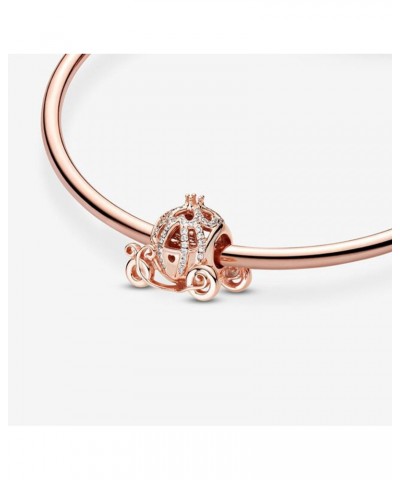 Silver Charms New S925 Sterling Silver Cinderella Sparkling Carriage String Charm Simple Gift CZ Rose Gold Pumpkin Carriage P...