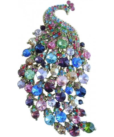 Sindary Pretty Bird 4.33" Peacock Brooch Pin Pendant Austrian Crystal Large Brooch For Women BZ5651 Gold-Tone Multicolor $10....