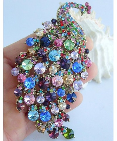 Sindary Pretty Bird 4.33" Peacock Brooch Pin Pendant Austrian Crystal Large Brooch For Women BZ5651 Gold-Tone Multicolor $10....