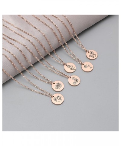 Birth Month Flower Pendant Necklace 18K Gold Plated Dainty Simple Month Birth Floral Disc Pendant Engrave Coin Necklace Minim...