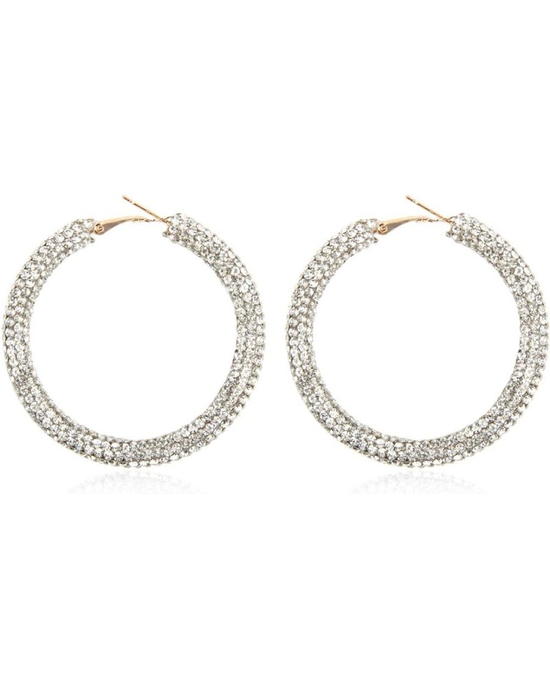 Sparkly Cubic Jewel Geometric Statement Hoop Earrings - Bling Crystal Rhinestone Glitter Hexagon Round Hoops, Vertical Bar Sp...