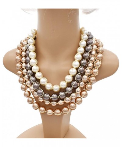 Multi Strand Crystal Rhinestone Pearl Statement Necklace for Women Choker Bib Collar Beaded Necklace Costume Jewelry Set pear...