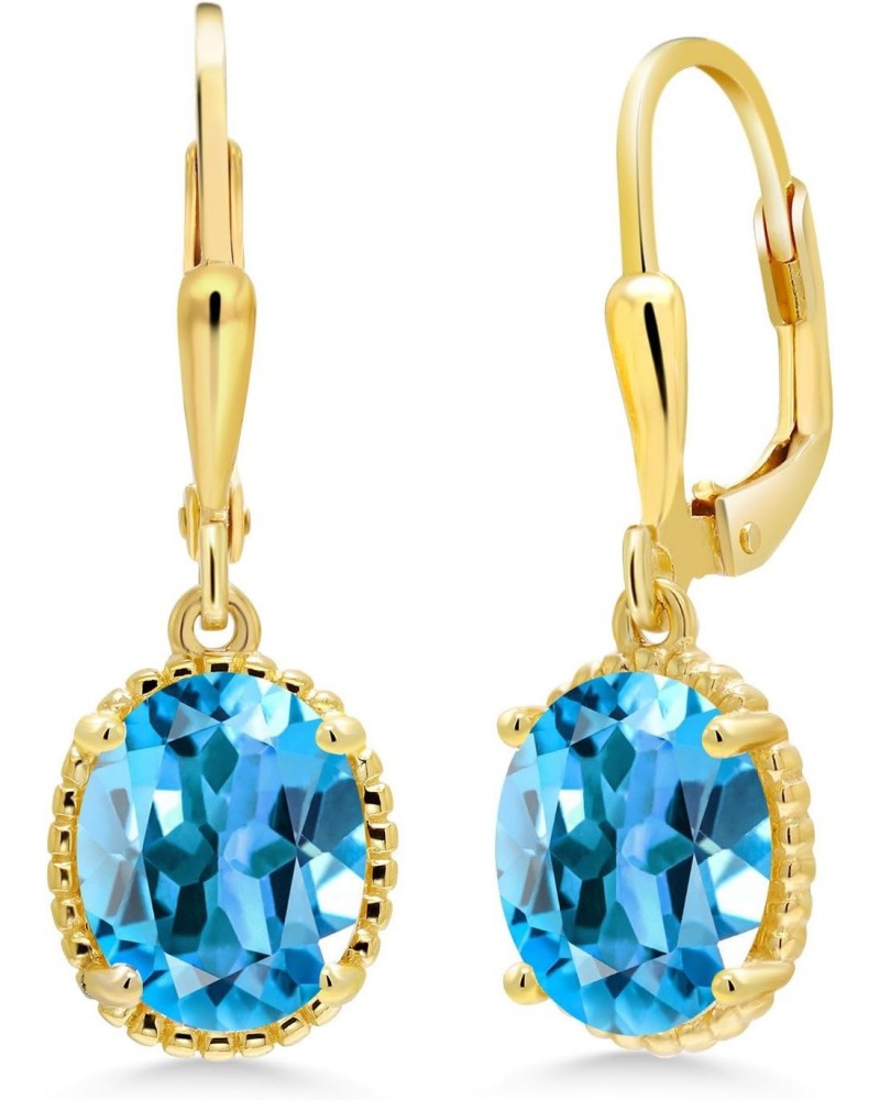 18K Yellow Gold Plated Silver Swiss Blue Topaz Leverback Dangle Earrings For Women (4.50 Cttw, Gemstone November Birthstone, ...